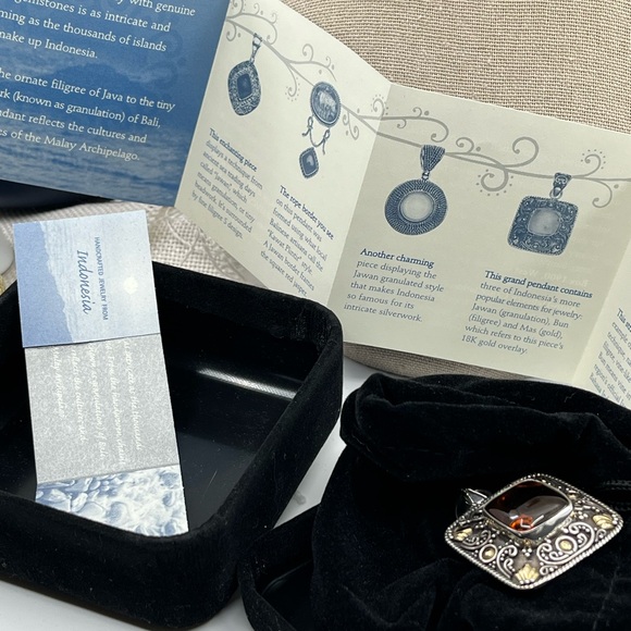 Rare Vintage BA Bali Suarti Amber Pendant Sterling Silver & 18K Gold - Picture 11 of 16